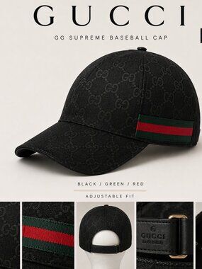 Unisex GG Supreme Canvas Baseball Cap Web Stripe Black Adjustable Hat
